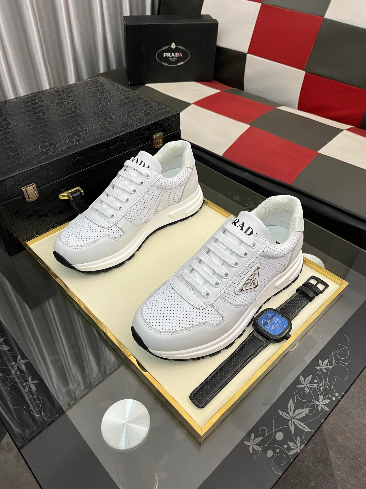 Men's shoes 💰420⌚️⌚️【PRADA】Prada - high-end quality original order 🔍🔍🔍 casual sports shoes - upper: 🔝 Nappa calfskin, brand hollow mesh hot reflective technology, tongue injection brand logo - lining: water-dyed cowhide - outsole: ultra-light TPU foam rubber; molded outsole -Ultra-high quality control and fine workmanship: highlighted (high-end, extravagance, and class) -Size: 38-443️⃣colors available